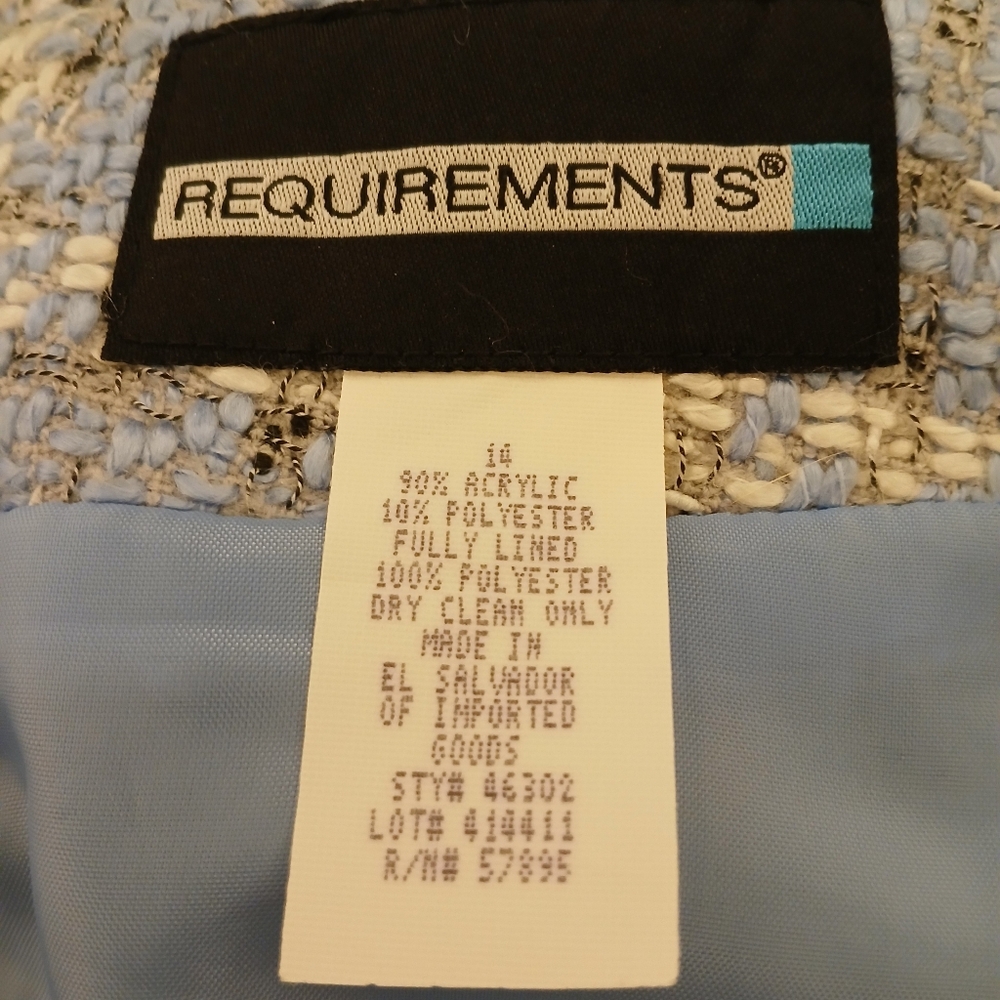 Requeriments  Midi Lenght Pencil Skirt Tweed Woven Sz 14 Light Blue White - Picture 2 of 12